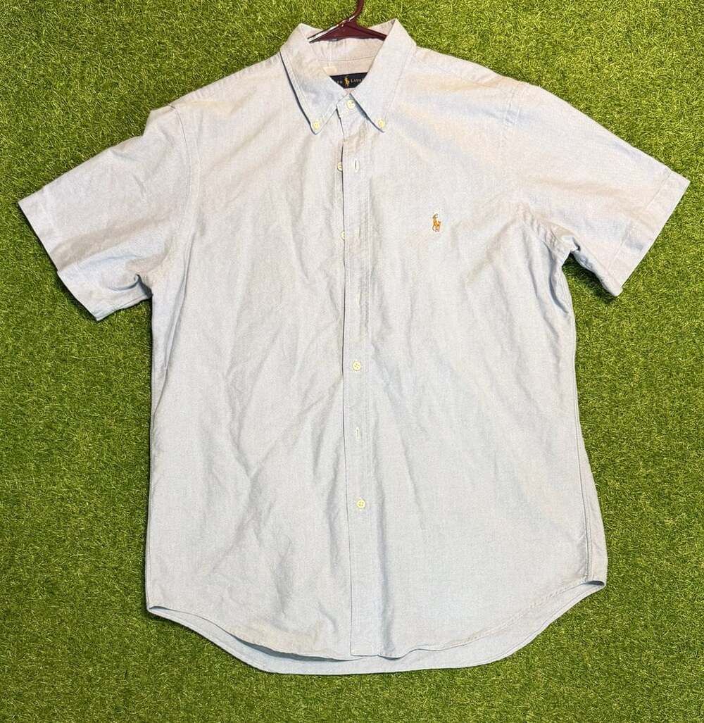Ralph Lauren Men's Light Blue Short Sleeve Button-Down Oxford Shirt Size L